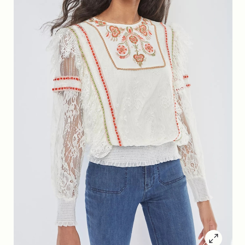 New Anthropologie Bl-nk Tali Embroidered Lace top
